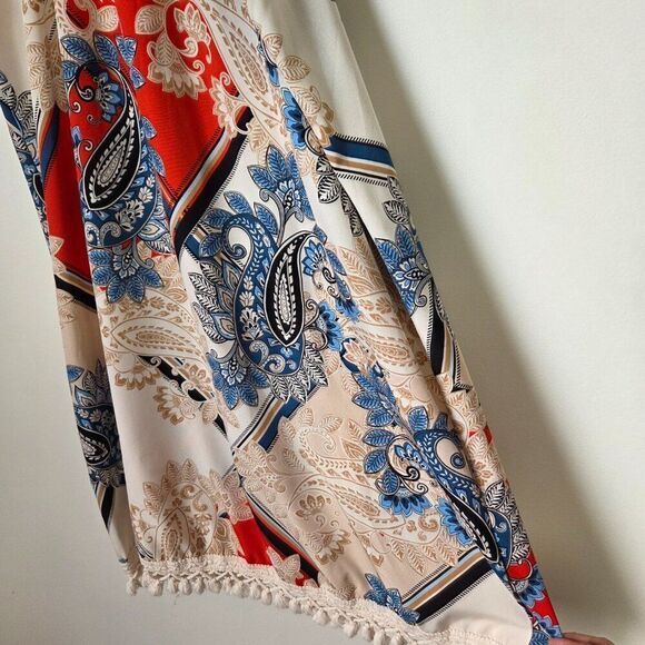 NEVER WORN SHEIN HALTER FRINGED BOHO PAISLEY HANKY SHORT DRESS SZ LARGE - Picture 4 of 14